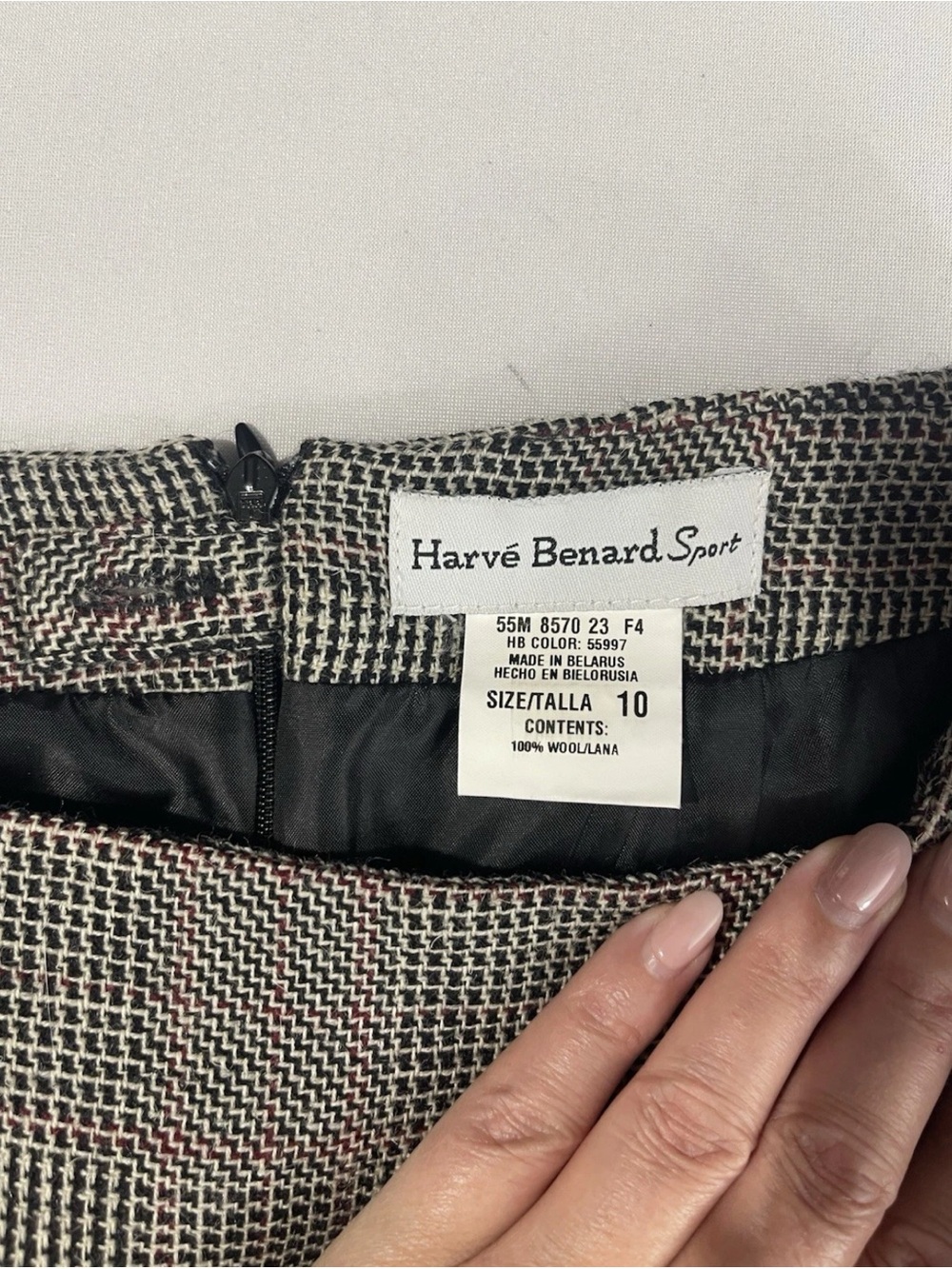 Vtg Harve Benard Sport Houndstooth Fringe Wool Dark Academia Maxi Skirt Sz 10 - Picture 5 of 9